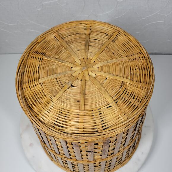 Vintage Wicker Basket 9" Tall Handmade Woven Rattan Bamboo Boho Rustic Decor - Picture 6 of 16